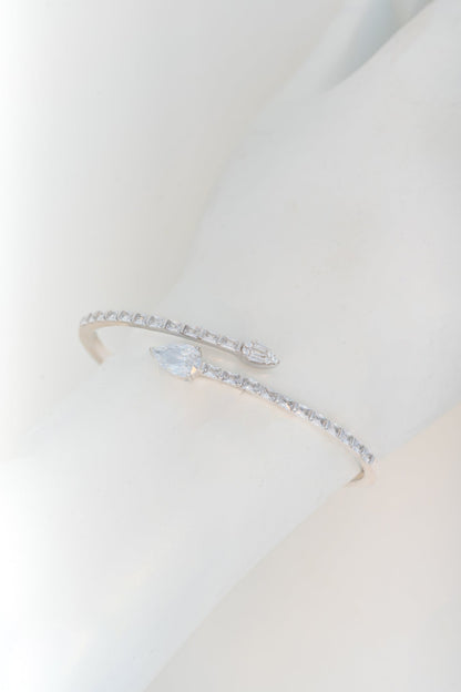 Wraparound Pure 925 Silver Bracelet with Pear-Cut CZ Accents (Free Size)