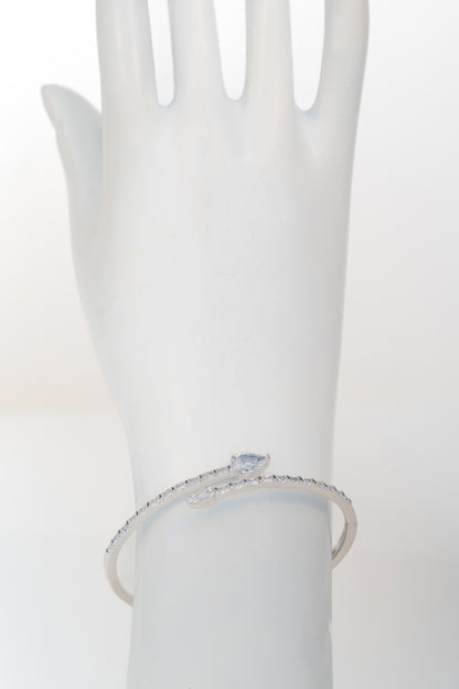 Wraparound Pure 925 Silver Bracelet with Pear-Cut CZ Accents (Free Size)