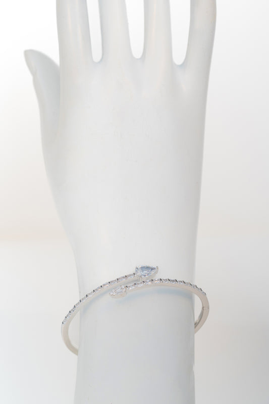 Wraparound Pure 925 Silver Bracelet with Pear-Cut CZ Accents (Free Size)