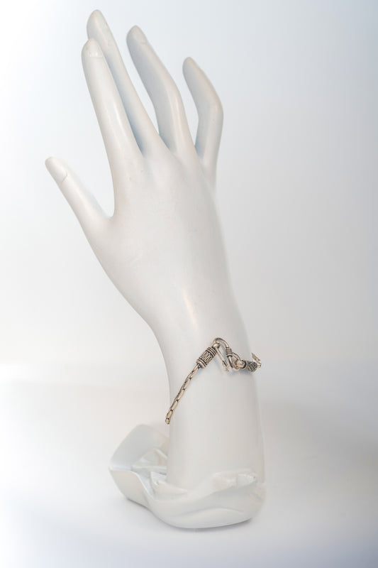 Antique Pure 925 Silver Chain Bracelet with Hook Clasp – 7 inch