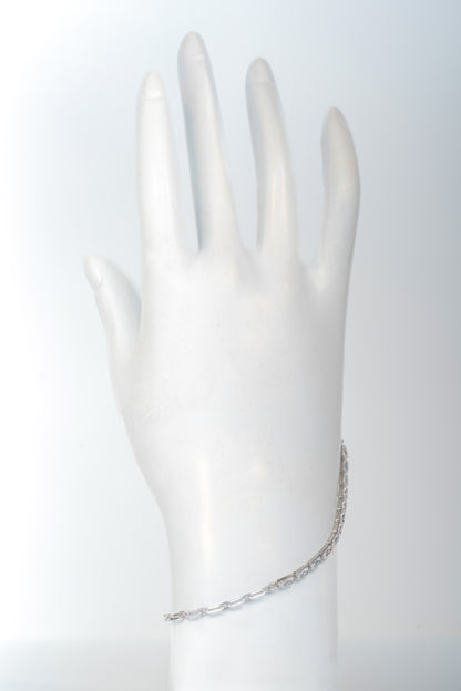 Sterling Pure 925 Silver Chain Bracelet with Baguette Accents – 8 inch