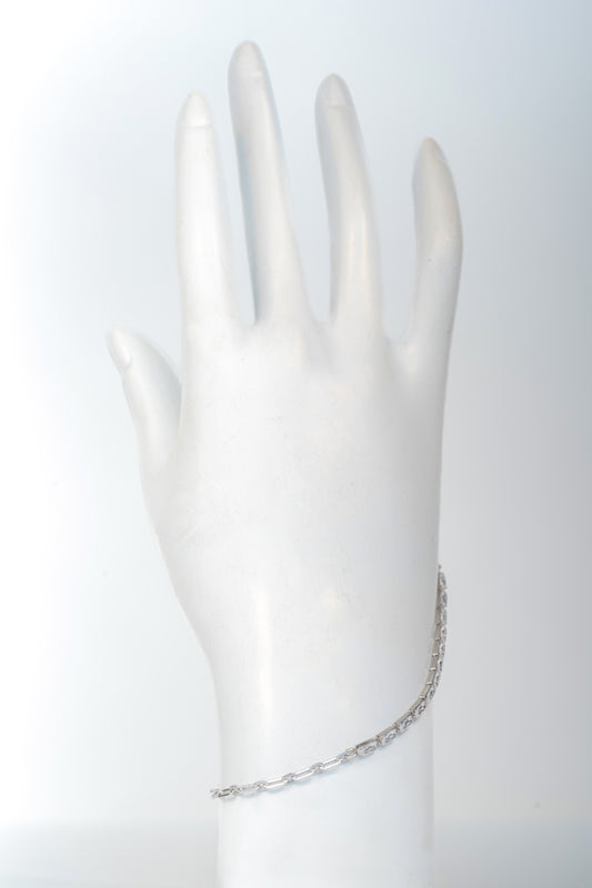 Sterling Pure 925 Silver Chain Bracelet with Baguette Accents – 8 inch