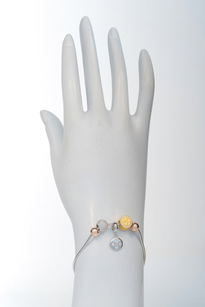 Pure 925 Silver Charm Beaded Snake Chain Bracelet – 7.5 inch