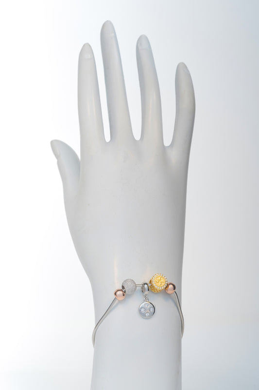 Pure 925 Silver Charm Beaded Snake Chain Bracelet – 7.5 inch