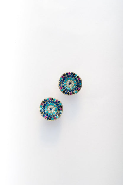 Pure 925 Silver Multicolor Evil Eye-Inspired Stud Earrings – 12x12mm