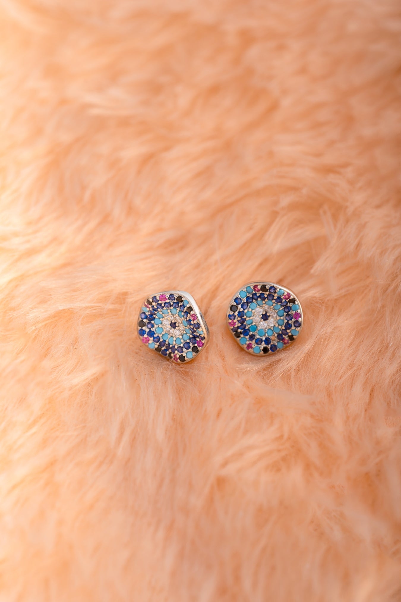Pure 925 Silver Multicolor Evil Eye-Inspired Stud Earrings – 12x12mm