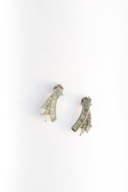 Pure 925 Silver Floral Baguette & Pear Drop Earrings – 16x7mm
