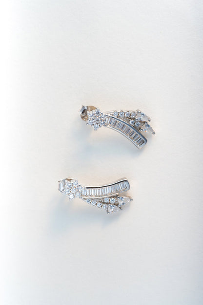 Pure 925 Silver Floral Baguette & Pear Drop Earrings – 16x7mm