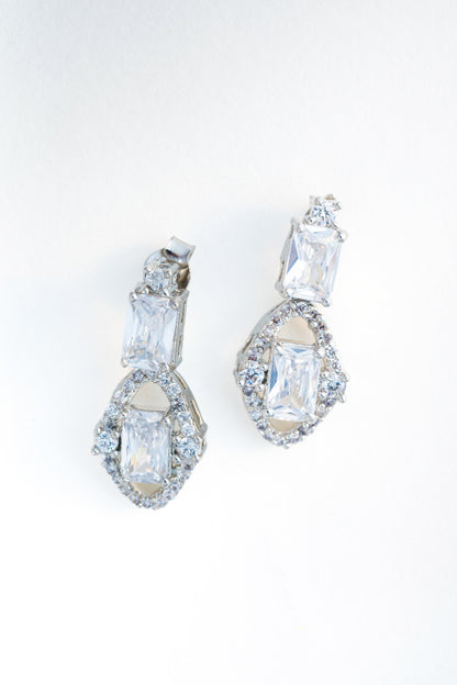 Pure 925 Silver Emerald-Cut & Halo Drop Earrings – 19x9mm
