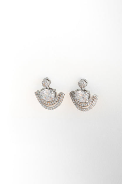 Pure 925 Silver Round-Cut & Double Arch Earrings – 16x16mm