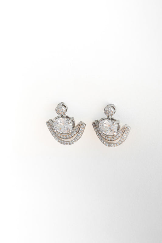 Pure 925 Silver Round-Cut & Double Arch Earrings – 16x16mm