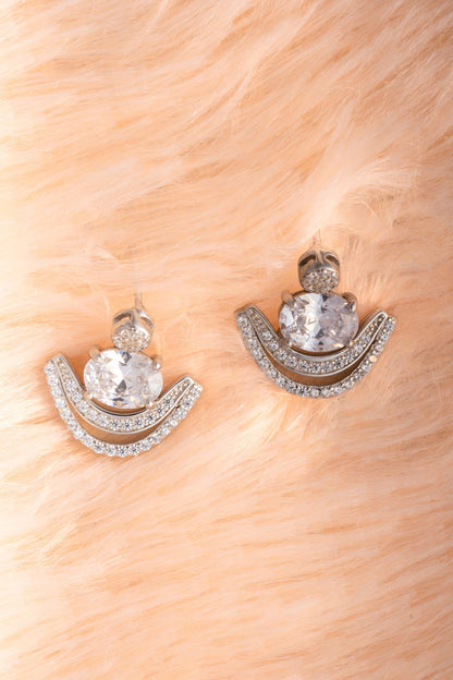 Pure 925 Silver Round-Cut & Double Arch Earrings – 16x16mm