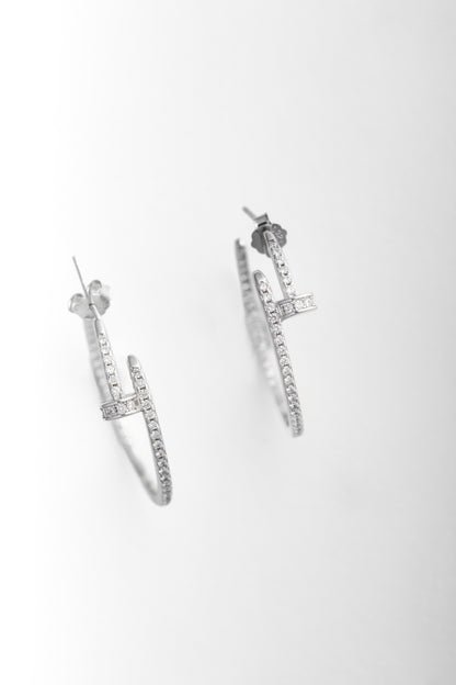 Pure 925 Silver Crystal-Accented Hoop Earrings – 30x30mm