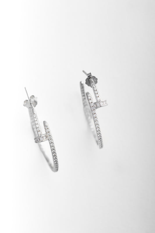Pure 925 Silver Crystal-Accented Hoop Earrings – 30x30mm