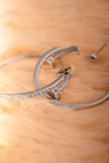 Pure 925 Silver Crystal-Accented Hoop Earrings – 30x30mm