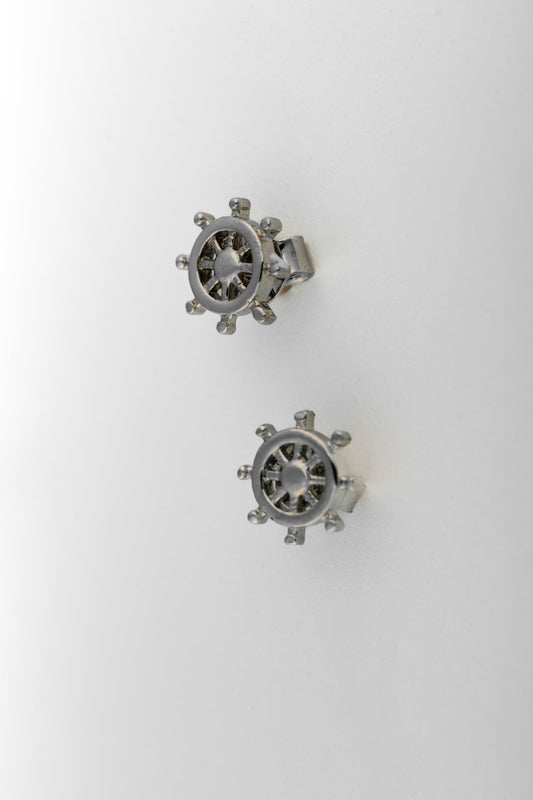 Pure 925 Silver Ship Wheel Stud Earrings – 8x8mm