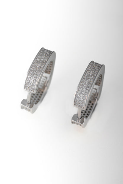 Pure 925 Silver Pavé Diamond Hoop Earrings – 19x17mm