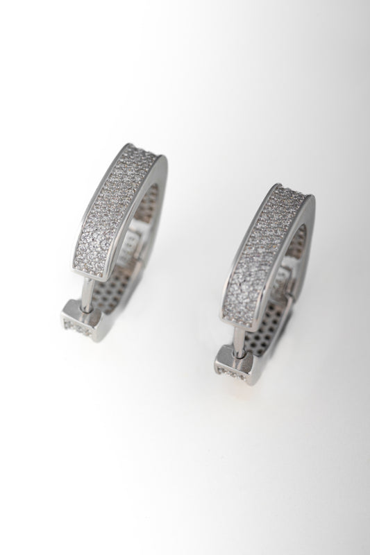 Pure 925 Silver Pavé Diamond Hoop Earrings – 19x17mm