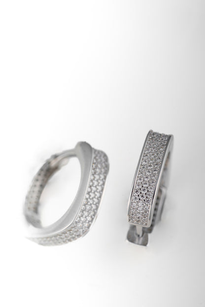 Pure 925 Silver Pavé Diamond Hoop Earrings – 19x17mm