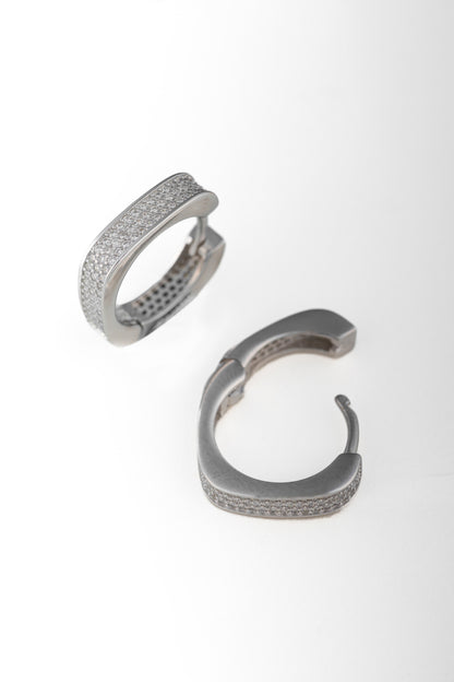 Pure 925 Silver Pavé Diamond Hoop Earrings – 19x17mm
