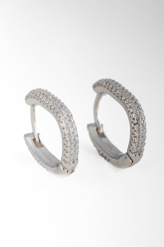 Pure 925 Silver Rectangular Pavé Hoop Earrings – 17x15mm