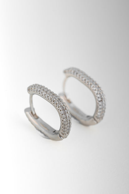 Pure 925 Silver Rectangular Pavé Hoop Earrings – 17x15mm