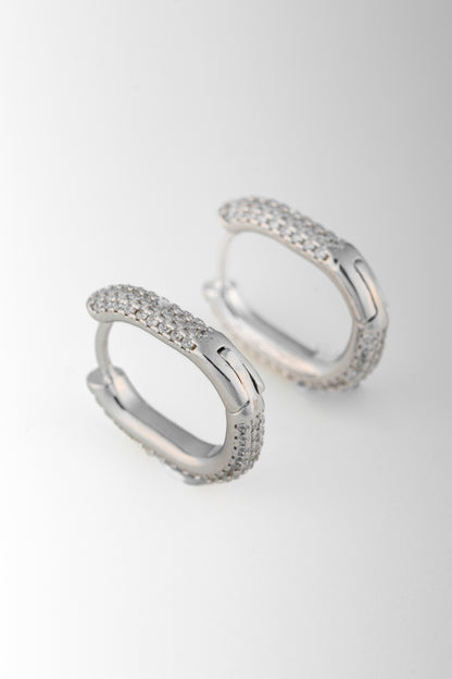 Pure 925 Silver Rectangular Pavé Hoop Earrings – 17x15mm