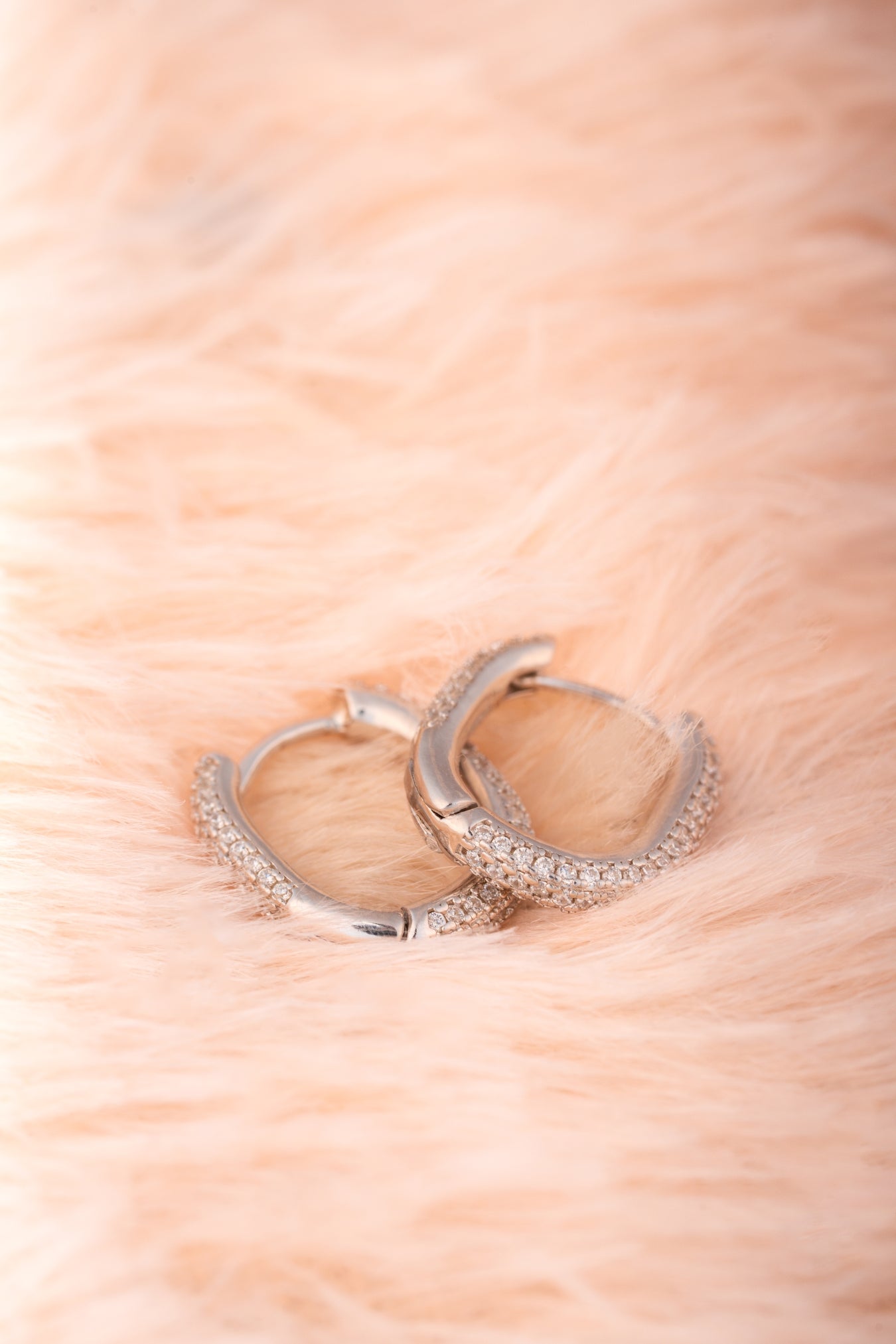 Pure 925 Silver Rectangular Pavé Hoop Earrings – 17x15mm