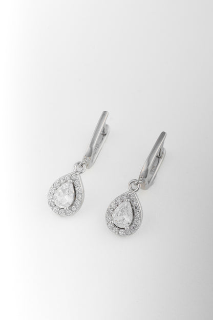 Pure 925 Silver Teardrop Halo Dangle Earrings – 27x10mm