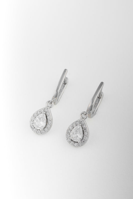 Pure 925 Silver Teardrop Halo Dangle Earrings – 27x10mm