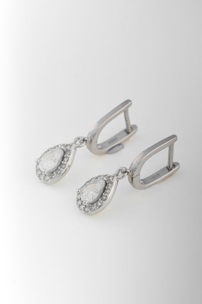 Pure 925 Silver Teardrop Halo Dangle Earrings – 27x10mm
