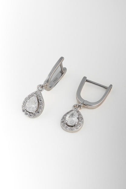Pure 925 Silver Teardrop Halo Dangle Earrings – 27x10mm