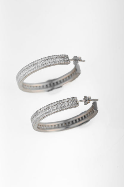 Pure 925 Silver Grand Pave Hoop Earrings – 36x36mm