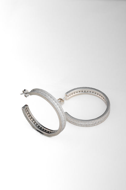 Pure 925 Silver Grand Pave Hoop Earrings – 36x36mm