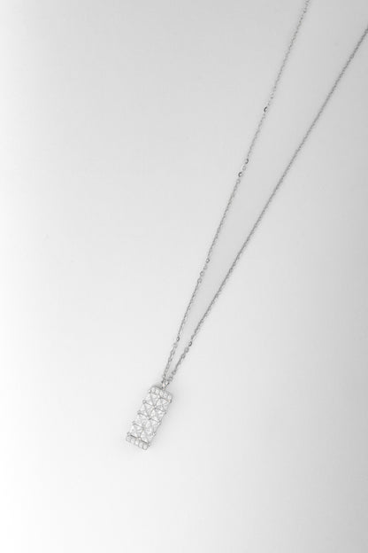 Pure 925 Silver Elegant Rectangle Pendant Necklace with CZ Diamonds – 18 Inch