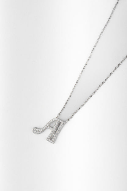 18 Inch Pure 925 Silver Alphabet Pendant Necklace – Letter "A" with CZ Diamonds