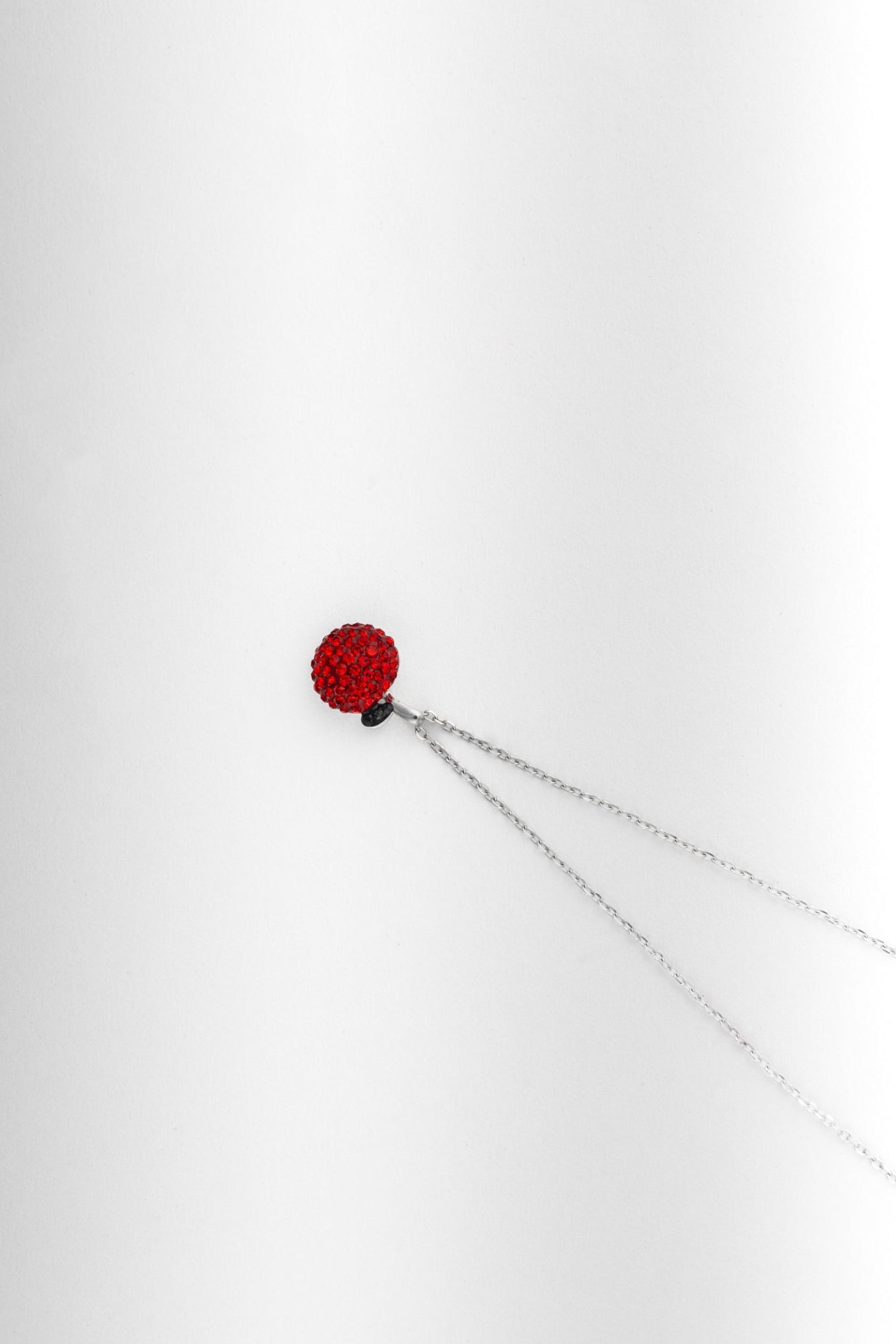 18 Inch Red Crystal Ball Pure 925 Silver Pendant Necklace