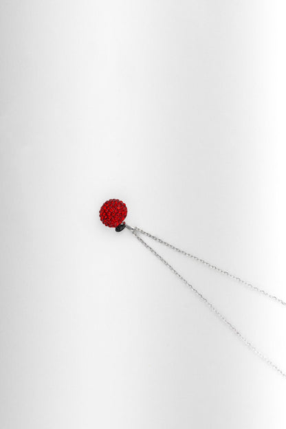 18 Inch Red Crystal Ball Pure 925 Silver Pendant Necklace