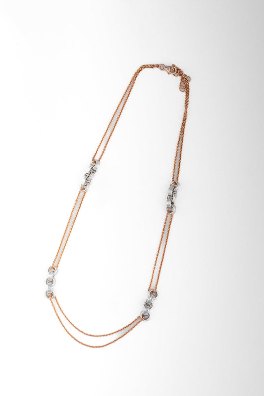 Dual-Tone Chain Necklace with Pure 925 Silver Links – 18 Inch