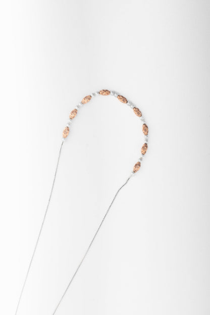 Rose Gold Beaded Necklace with White Spacers – 18 Inch