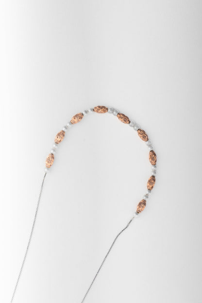 Rose Gold Beaded Necklace with White Spacers – 18 Inch