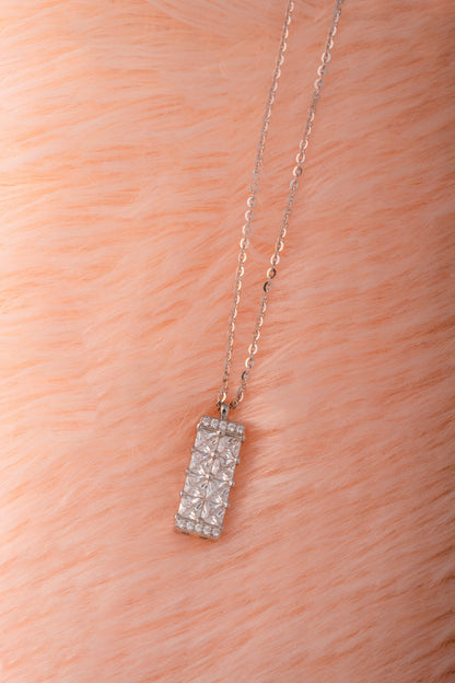 Pure 925 Silver Elegant Rectangle Pendant Necklace with CZ Diamonds – 18 Inch