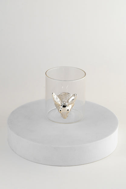 Silver-Foiled Deer Motif Glass Tumbler – 3.5in × 2.5in