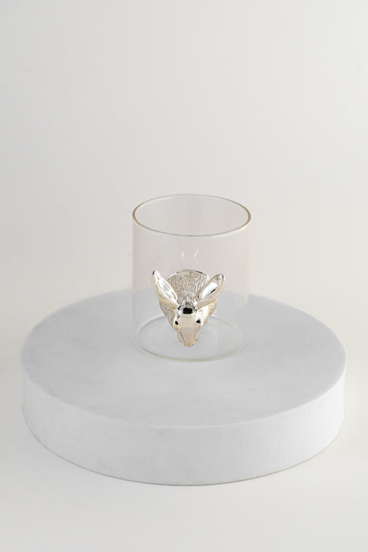 Silver-Foiled Deer Motif Glass Tumbler – 3.5in × 2.5in