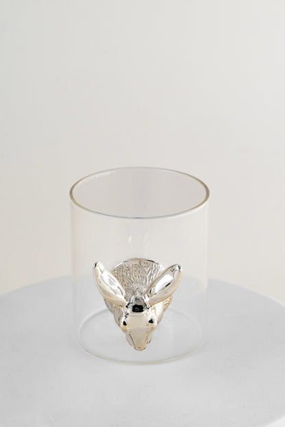 Silver-Foiled Deer Motif Glass Tumbler – 3.5in × 2.5in