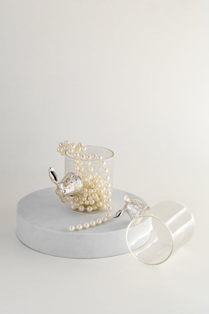 Silver-Foiled Deer Motif Glass Tumbler – 3.5in × 2.5in