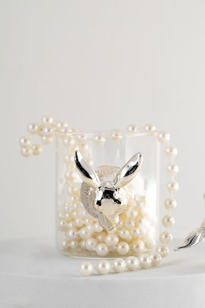 Silver-Foiled Deer Motif Glass Tumbler – 3.5in × 2.5in