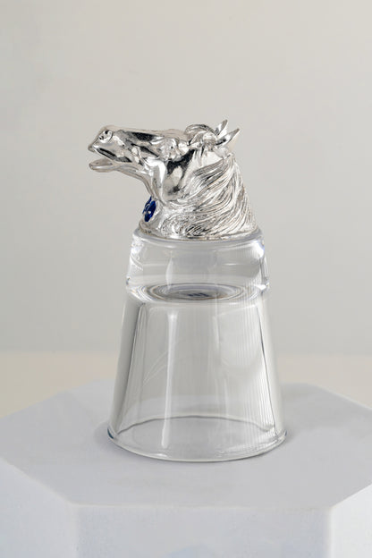 Silver-Foiled Horse Motif Glass Tumbler – 3.5in × 2.5in