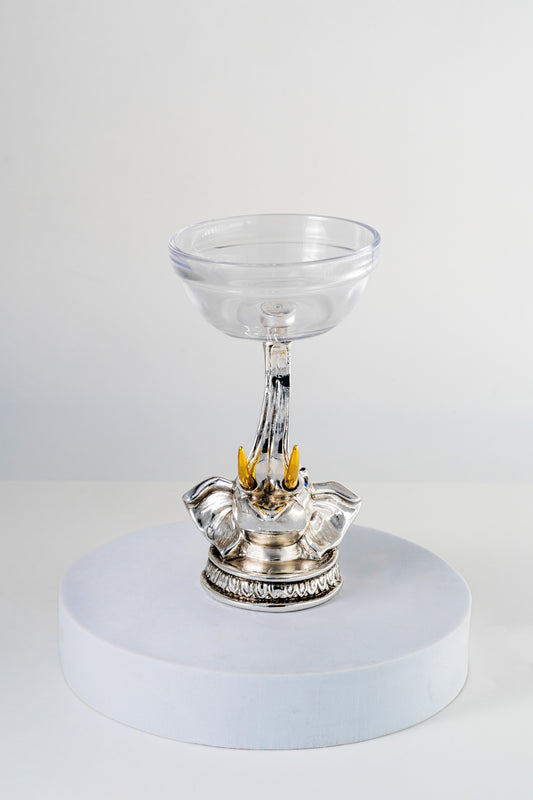 Silver-Foiled Elephant Base Glass Bowl with Golden Tusks – 6.5in × 2.5in