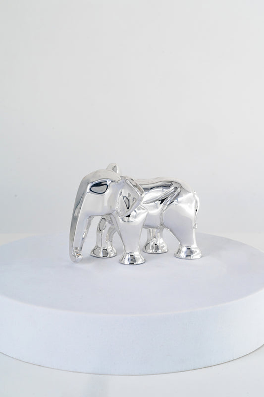 Minimalist Silver-Foiled Elephant Figurine – 2.5in × 4in
